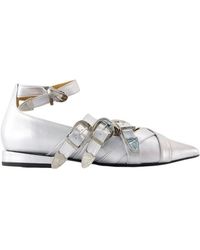 Toga - Silberne leder ballerinas mit spitze - Lyst