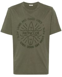 Moncler - T-shirt verde oliva con logo ricamato - Lyst
