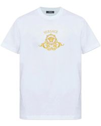 Versace - Tops ,Wit ,Katoen Gedrukte Slim T-Shirt Van Katoenjersey - Lyst