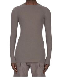 Rick Owens - Truien & Vesten ,Grijs ,Wol Geribbelde Ronde Hals - Lyst