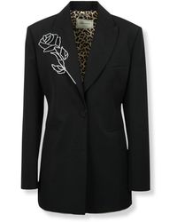 Blumarine - Jassen ,Zwart ,Wol Wollen Jas Met Lasergesneden Borduursel En Strasssteentjes - Lyst