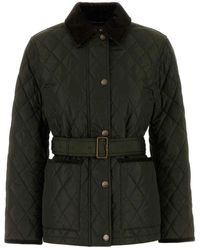 Burberry - Jassen ,Groen ,Nylon Gewatteerde Nylon Jas Met Riem En Ruitjesvoering - Lyst