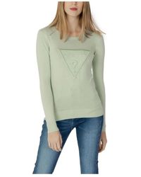 Guess - Gebreide Trui Met Lange Mouwen En Kristallen Driehoekig Logo - Lyst