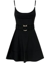 Pinko - Zwarte Jurk Met Logo Riem - Lyst