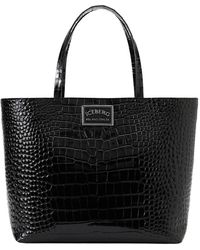 Iceberg - Zwarte Krokodil-Effect Leren Shopper Tas Met Geëmailleerd Plaatje En Milano Italia Logo - Lyst