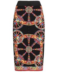 Dolce & Gabbana - Charmeuse Maxi-Rok Met Carretto-Print - Lyst
