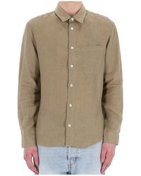 A.P.C. - Overhemden ,Groen ,Linnen Linnen Italiaanse Kraag Overhemd - Lyst