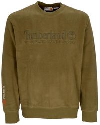 Timberland - Lineair Logo Herensweatshirt Met Ronde Hals, Donker Olijfgroen - Lyst