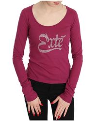 Exte - Tops ,Roze ,Katoen Roze Kristalversierd Langarmig Top - Lyst