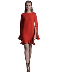 Moskada - Kleedjes ,Rood ,Elegante Rode Lange Mouw Korte Jurk - Lyst