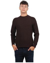 AT.P.CO - Truien & Vesten ,Bruin ,Wol Bruine Diagonale Gebreide Trui - Lyst