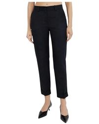 P.A.R.O.S.H. - P.A.R.O..H. ,Broeken ,Blauw ,Linnen Donkerblauwe Flared Broek - Lyst