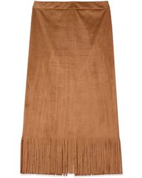 Oltre - Rokken ,Bruin ,Polyester Kokerrok Met Franjes - Lyst