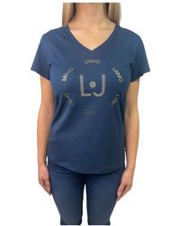Liu Jo - Camiseta negra de algodón elástico con escote en v - Lyst