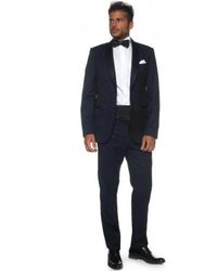 Emporio Armani - Kostuums ,Blauw ,Satijn Elegante Smoking Met Ronde Satijnen Revers - Lyst
