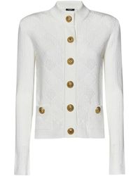 Balmain - Truien & Vesten ,Wit ,Polyester Witte Gebreide Kleding Met Vichy Gebreid Ontwerp - Lyst