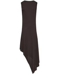 Alaïa - Kleedjes ,Bruin ,Asymmetrische Midi Jurk Met Schuin Geknipte Zoom - Lyst