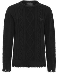 Philipp Plein - Lambswool Pullover Round Neck Ls Skull&Bones - Lyst