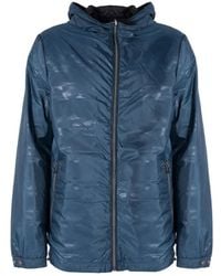 Geox - Jassen ,Blauw ,Polyester Omkeerbare Jas Met Capuchon - Lyst