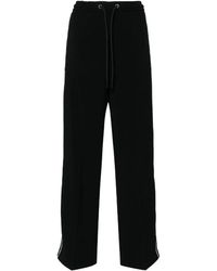 Moncler - Broeken ,Zwart ,Polyester Zwart/Witte Crêpe Rechte Pijpen Broek - Lyst