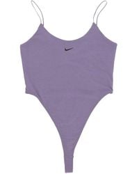 Nike - Fitness ,Paars ,Katoen Chill Knit Bodysuit Met Swoosh Logo - Lyst