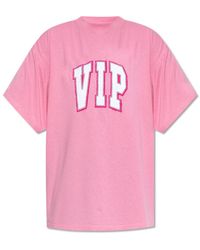Balenciaga - Tops ,Roze ,Katoen T-Shirt Met Een Vintage Effect - Lyst