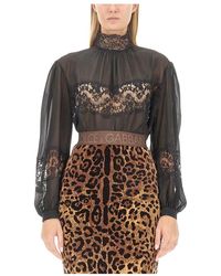Dolce & Gabbana - Georgette En Kanten Blouse Met Col - Lyst