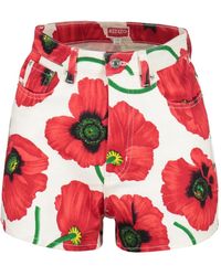 KENZO - Korte Broeken ,Veelkleurig ,Denim Denim Cut-Off Shorts Met Bloemenprint - Lyst