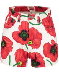 KENZO - Korte Broeken ,Veelkleurig ,Denim Denim Cut-Off Shorts Met Bloemenprint - Lyst