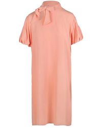 Grifoni - Kleedjes ,Oranje ,Crepe High Neck Jurk - Lyst