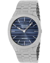 Gucci - Accessoires ,Grijs ,Interlocking G Blauwe Wijzerplaat Roestvrijstalen Armband - Lyst