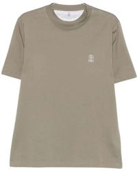 Brunello Cucinelli - Tops ,Groen ,Katoen T-Shirt Van Katoenen Jersey Met Ronde Hals - Lyst