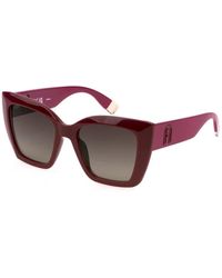 Furla - Glänzende bordeaux sonnenbrille mit braunen verlaufsgläsern - Lyst