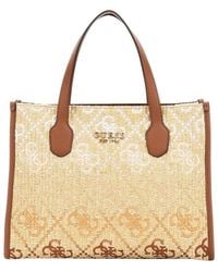 Guess - Rafia Tote Tasche Mit Metallischen Details - Lyst