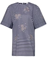Rabanne - Tops ,Blauw ,Katoen Blauw Gestreept Geborduurd T-Shirt - Lyst