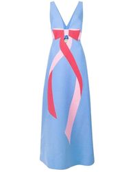 Gucci Floor-length Bow Detail Met V-hals Gown - Blauw