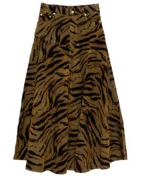Ganni - Denim Maxi-Rok Met Tijgerprint - Lyst