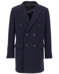 Fay - Denim Double-Breasted Jas - Lyst