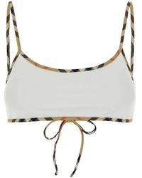 Burberry - Badmode ,Wit ,Nylon Check Trim Bikini Top - Lyst