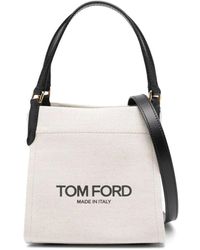 Tom Ford - Borsa tote in canvas con stampa logo e dettagli in pelle - Lyst
