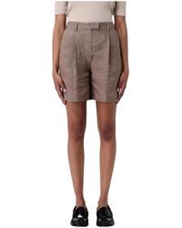 Brunello Cucinelli - Braune Leinen Plissee Shorts - Lyst