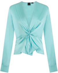 Pinko - Overhemden ,Groen ,Blauwe Blouse Met Lange Mouwen En Voorknoop - Lyst