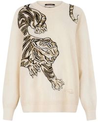 Roberto Cavalli - Wollen Trui Met Tijgermotief - Lyst