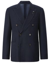 Lardini - Jassen ,Blauw ,Katoen Dubbelrijige Katoenen Blazer - Lyst