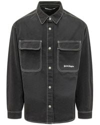 Palm Angels - Overhemden ,Zwart ,Denim Classic Logo Loose Denim Shirt - Lyst