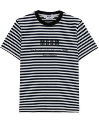 MSGM - Tops ,Veelkleurig ,Katoen Tweekleurig Gestreept T-Shirt - Lyst