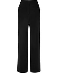 Tom Ford - Broeken ,Zwart ,Wol Zwarte, Uitlopende High Waist Broek - Lyst