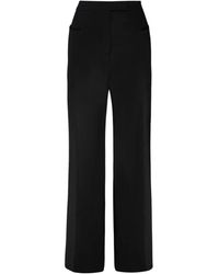 Tom Ford - Broeken ,Zwart ,Wol Zwarte, Uitlopende High Waist Broek - Lyst