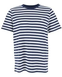 A.P.C. - Tops ,Blauw ,Katoen Blauw Gestreept Logo T-Shirt Katoen - Lyst