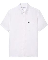 Lacoste - Camicia in lino bianca per uomo - Lyst